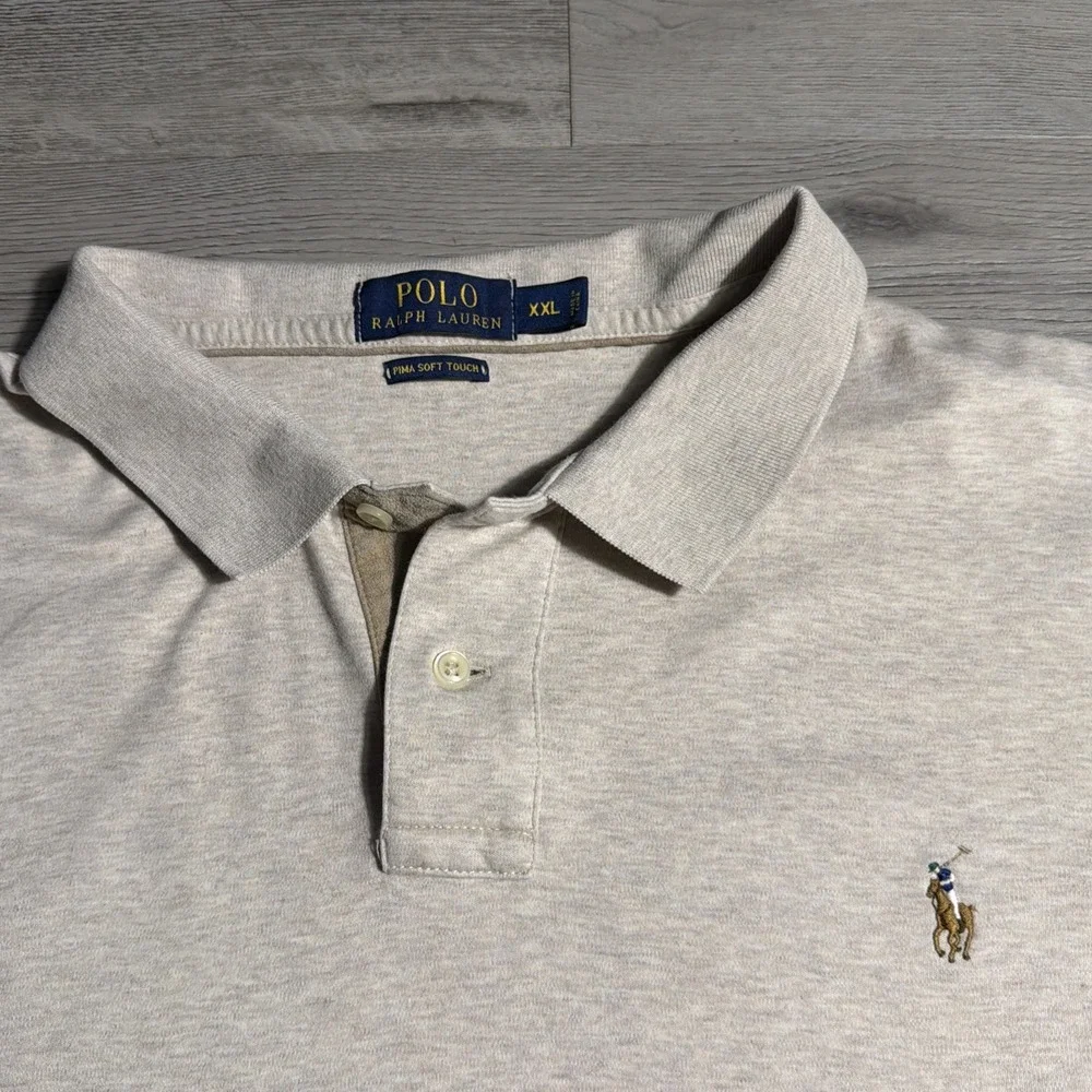 Polo Ralph Lauren Long Sleeve Polo Shirt Cream Tan XXL Pima Soft Touch Cotton